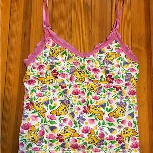 Floral Looney Tunes Tweety Bird Vintage Paper Tag Tank Top - Pink and Yellow